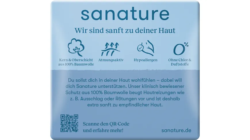Sanature 100% Baumwolle Ultra Binden Normal mit Flügeln