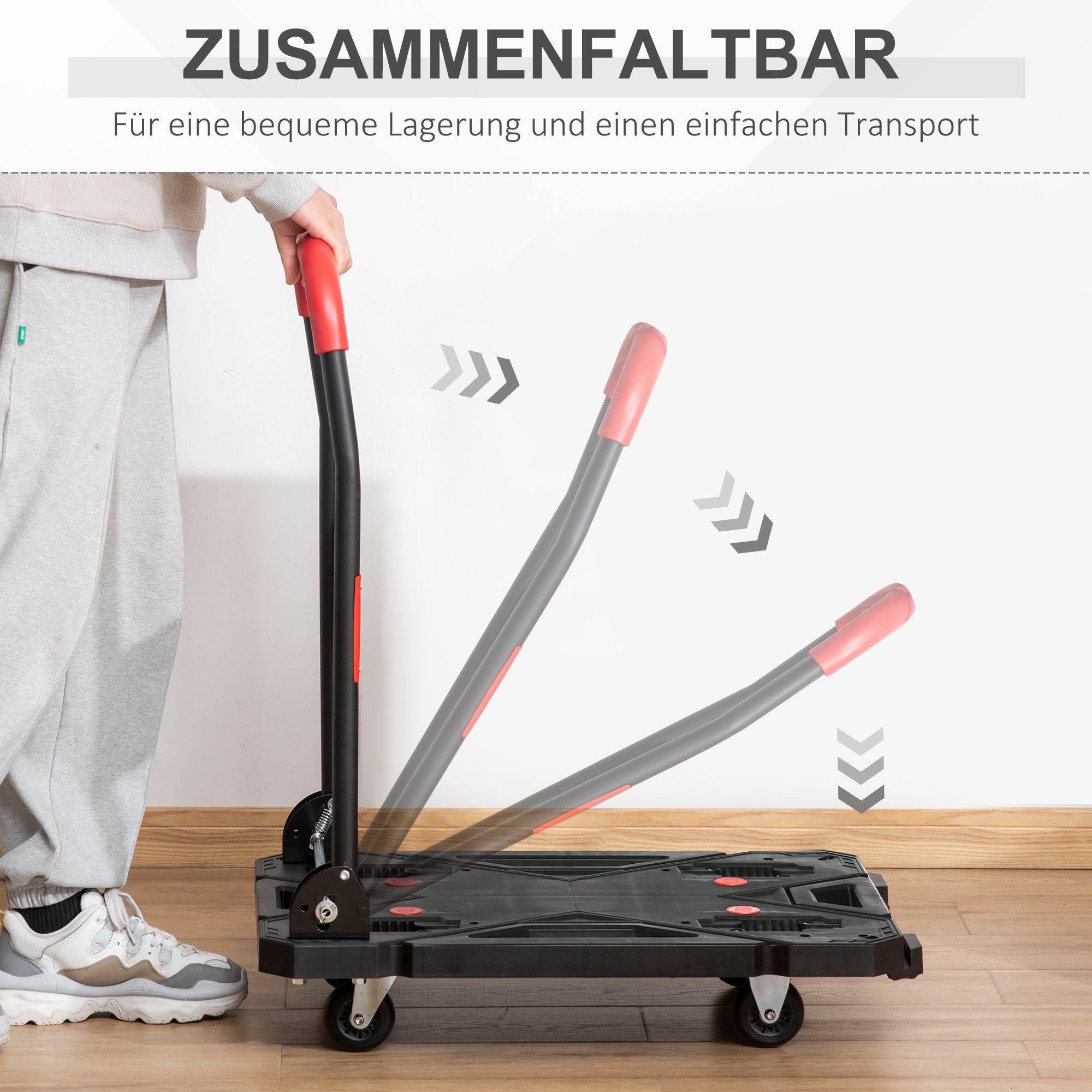 Durhand Sackkarre Transportwagen, 150 kg belastbar, 70 cm x 52,5 cm x 90 cm, (Set, 1-St., 1 x Plattformwagen), faltbar