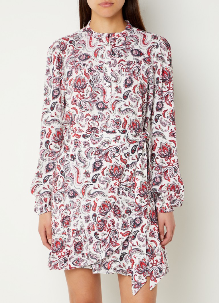 Abito corto NIKKIE Baisha in misto lino con stampa paisley e cintura annodata