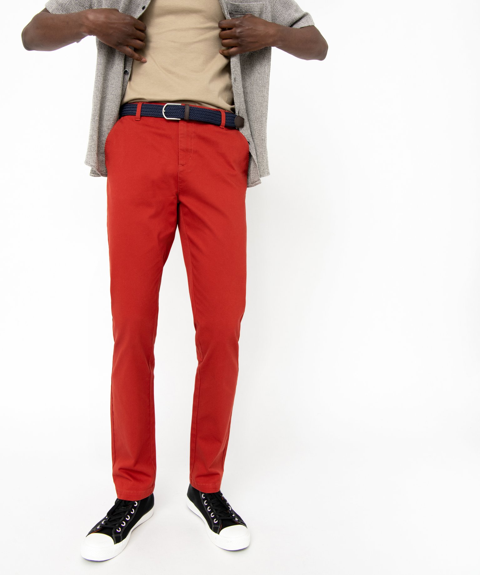 Pantalon en coton homme avec ceinture tressée violet | GEMO