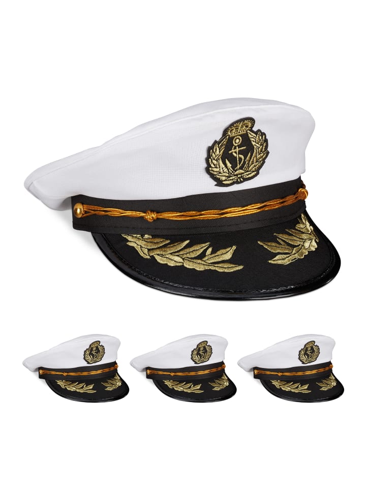 relaxdays 4x Kapitänsmütze in Weiß/ Schwarz günstig kaufen onesize