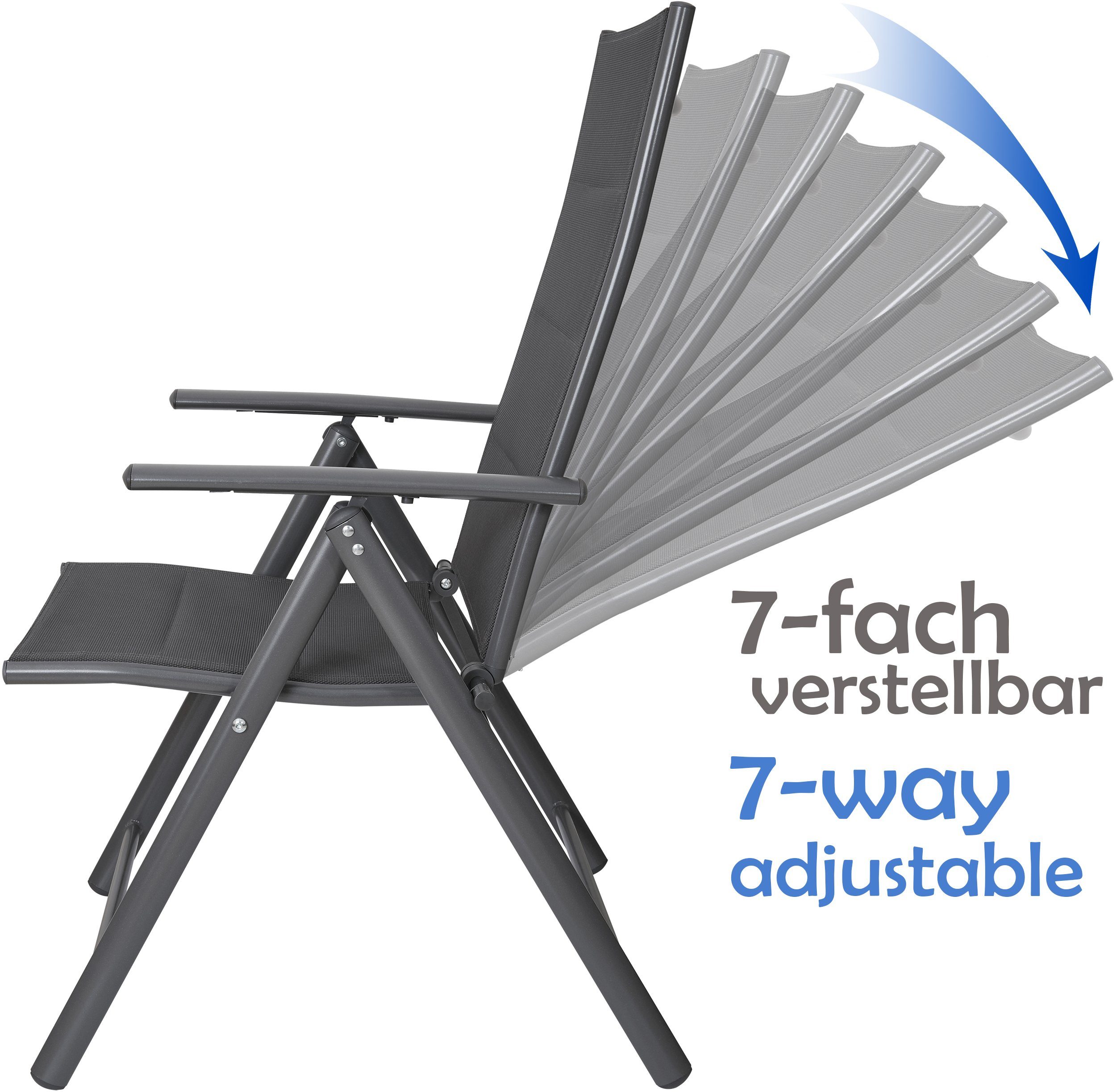 BRUBAKER Gartenstuhl Riva Stuhl mit 7-Fach verstellbarer Rückenlehne (Set, 2 St), Gartenstühle - Faltstühle klappbar - wetterfeste Klappstühle für Terrasse oder Balkon
