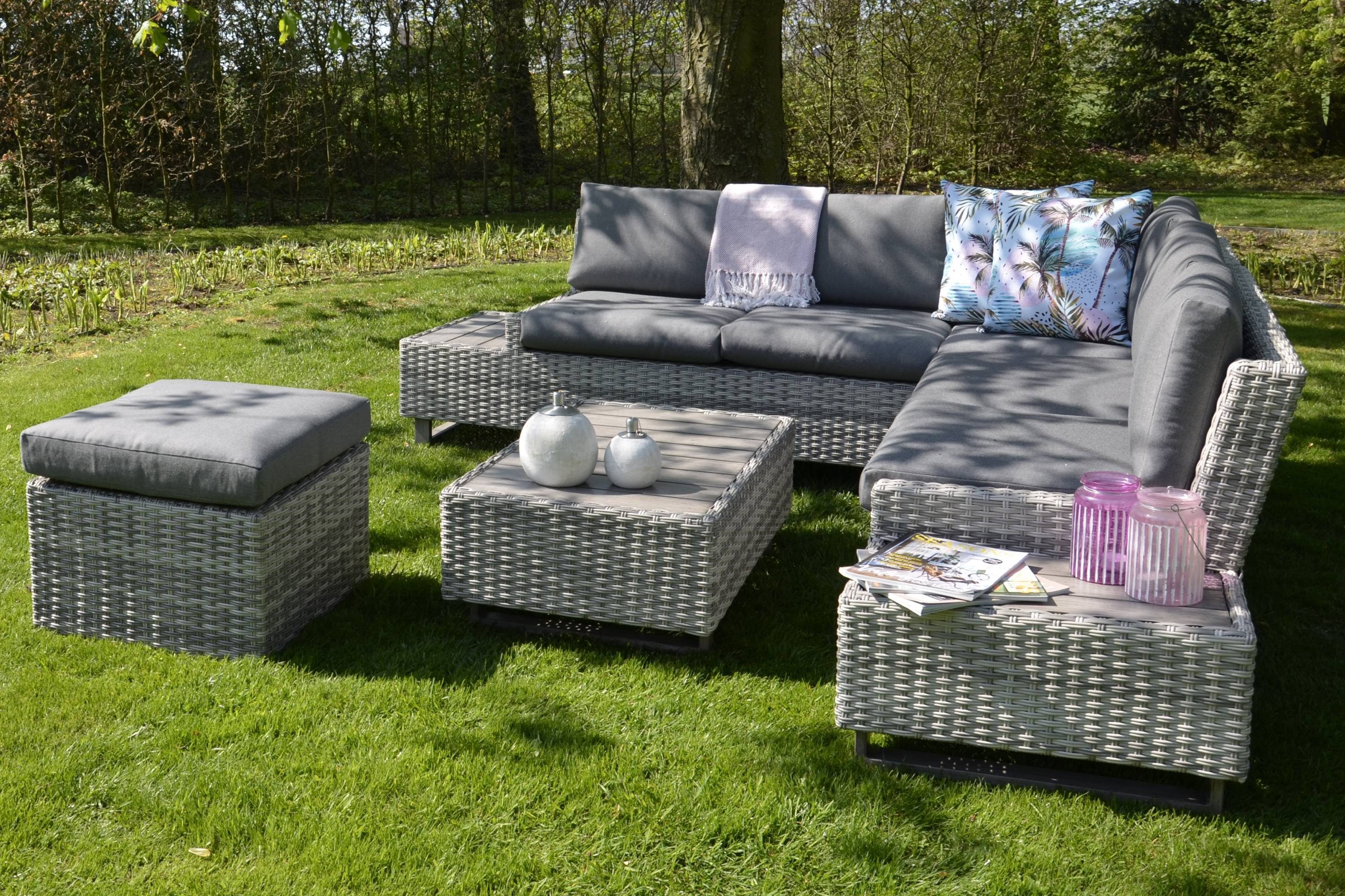 GMD Living Eckbankgruppe VALENCIA, (Eckbank Loungeset, 3-tlg., bestehend aus 2 Sofas & Tisch inkl. Polsterkissen), pflegeleicht, wasserabweisender Olefin-Bezug, Outdoorgeeignet