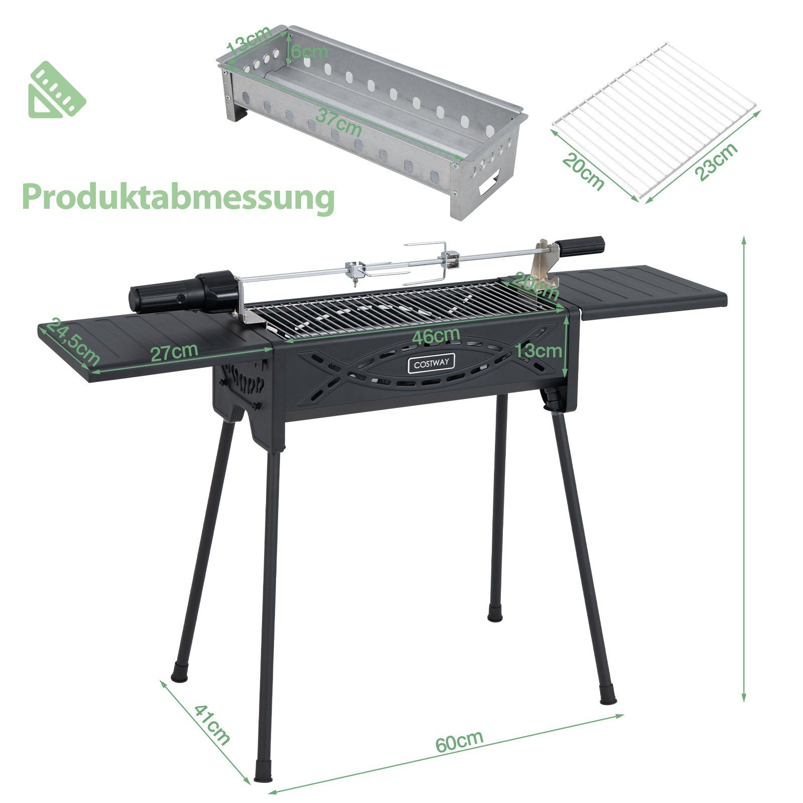 COSTWAY Holzkohlegrill Campinggrill, mit abnehmbaren Beine