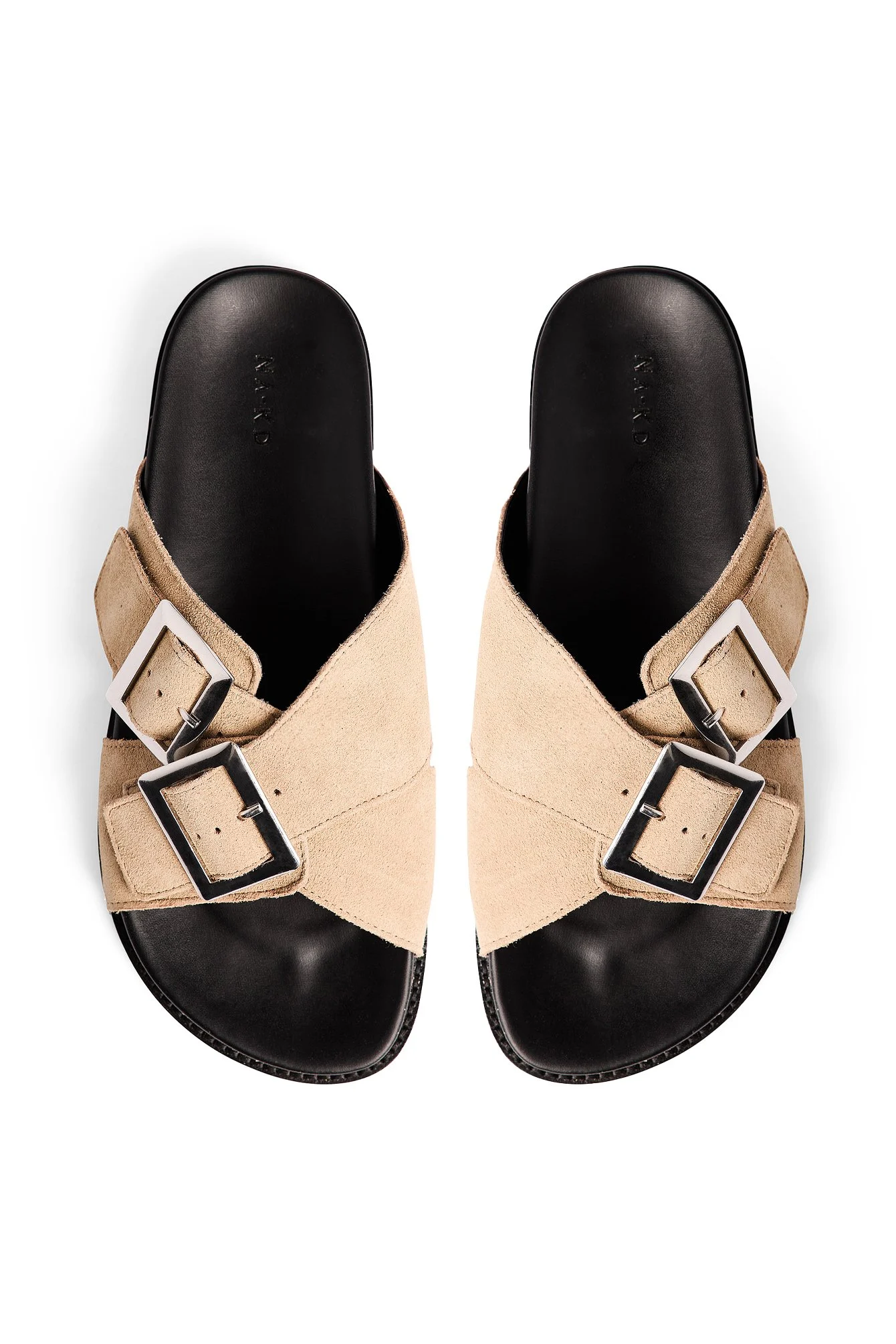 Double Buckle Leather Slippers