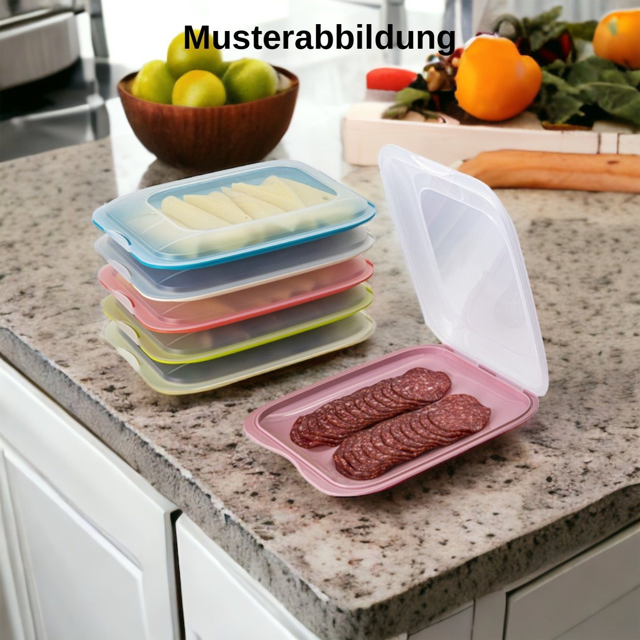 Engelland Frischhaltedose Aufschnittdosen, Aufschnittbox, Kunststoff, Kunststoff, (Vorteils-Set, 4-tlg., mit transparentem Deckel), stapelbar, platzsparend, Ordnung im Kühlschrank, Organizer, Stapelbox