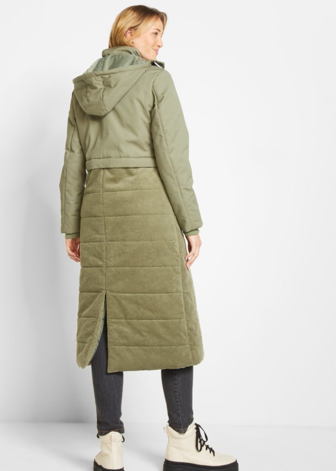 Langer Wintermantel mit Cord und Tunnelzug