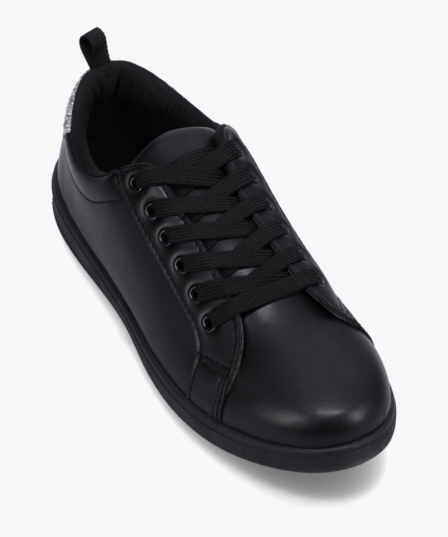 Tennis femme à lacets unies avec contrefort pailleté noir | GEMO