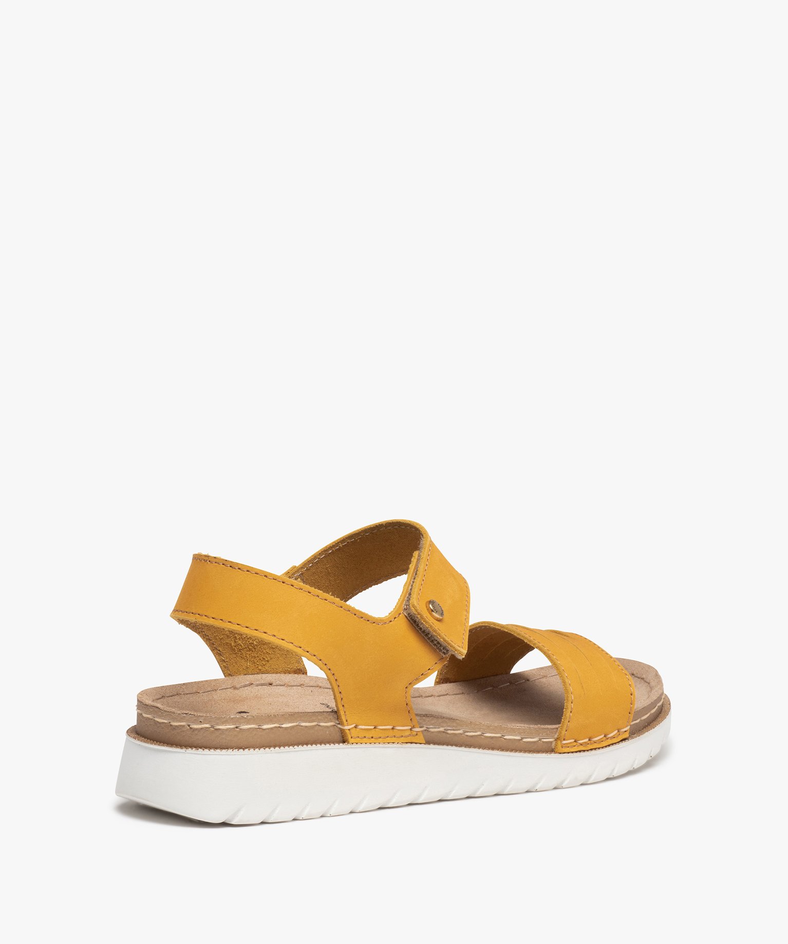 Sandales femme confort à brides en cuir jaune | GEMO