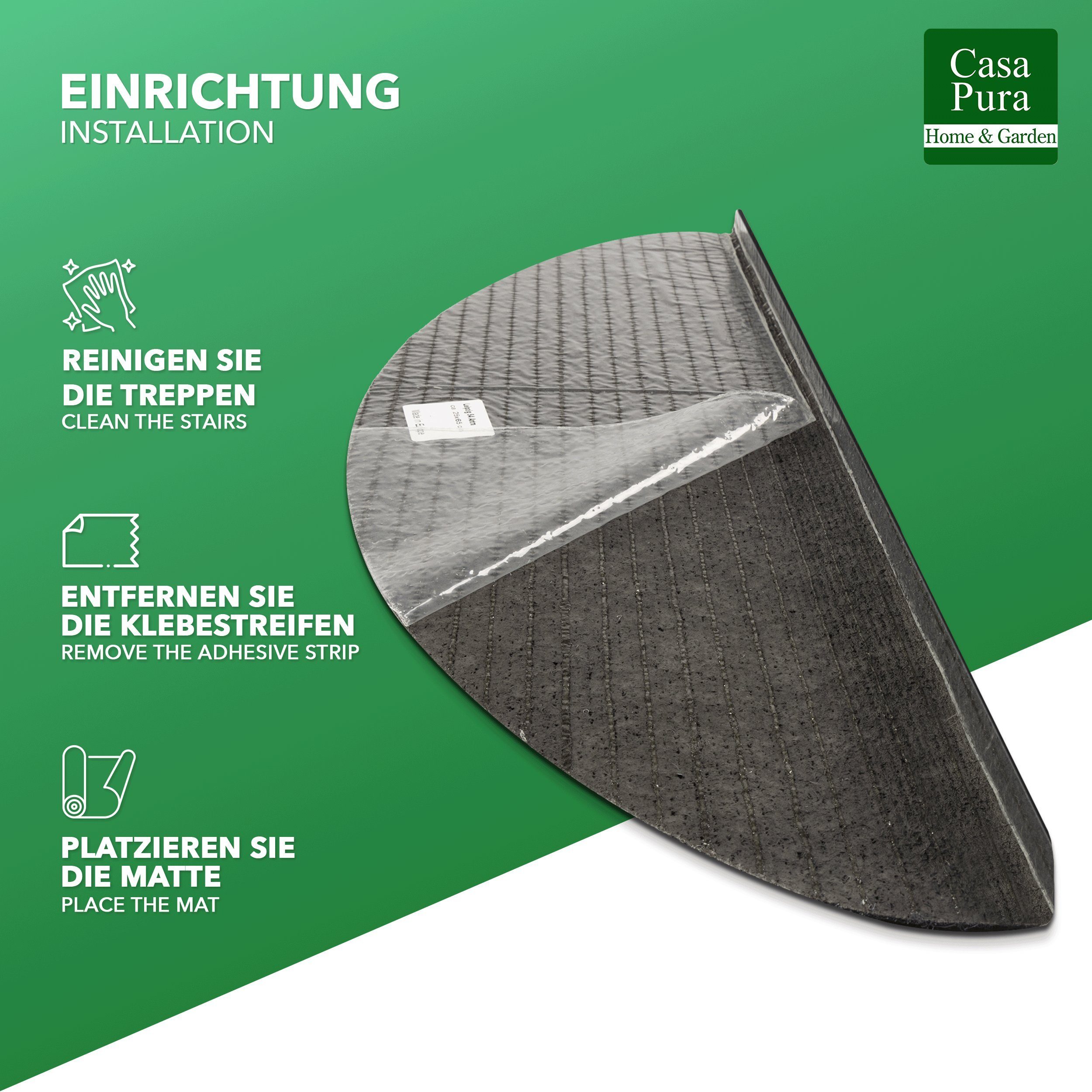 Stufenmatte Leipzig, Erhältlich in 5 Farben, Treppenschoner, casa pura, halbrund, Höhe: 4,4 mm