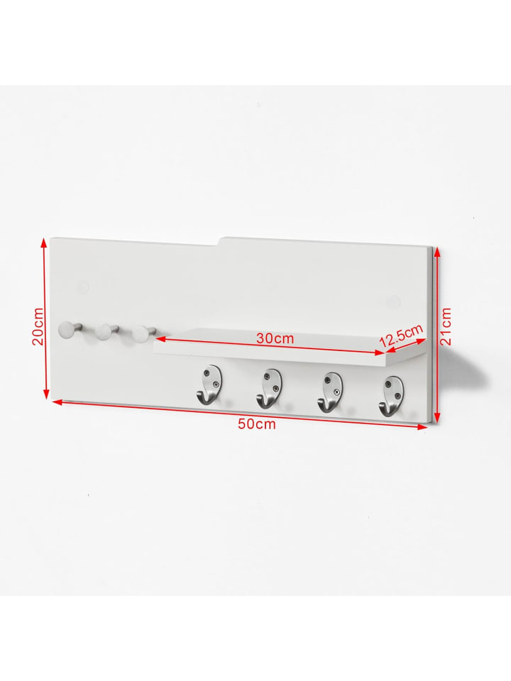 SoBuy Wandgarderobe in Weiß - (B)50 x (T)21cm günstig kaufen onesize