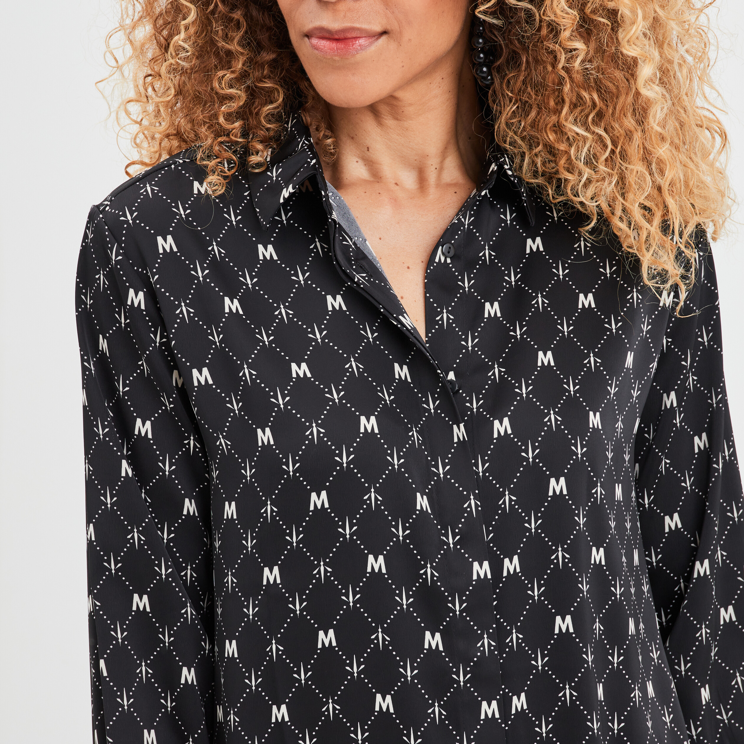 Chemise satin manches longues Mosquitos noir femme | La Halle