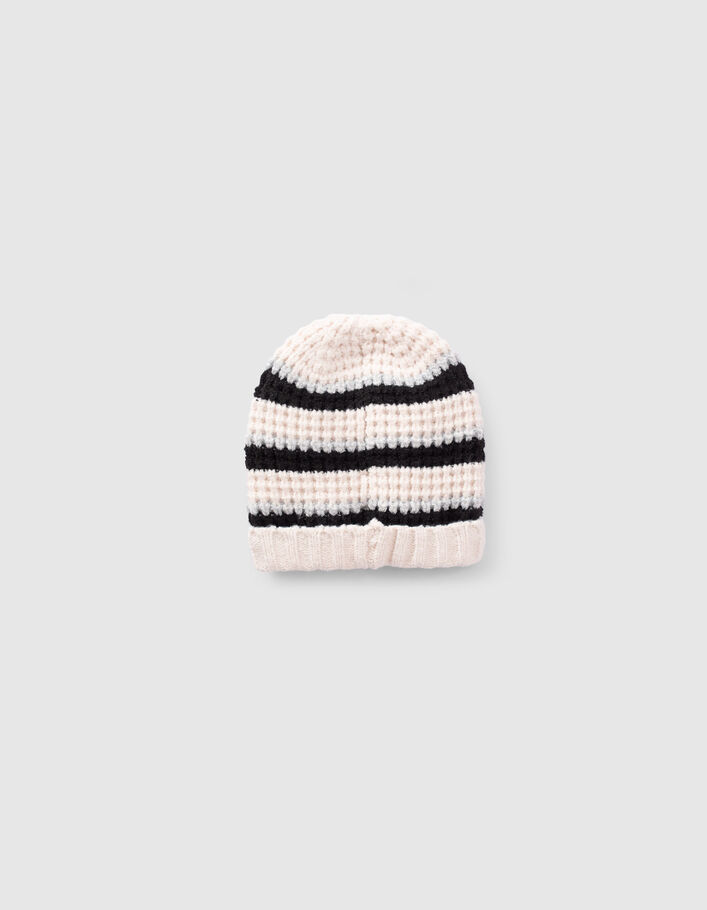 Bonnet écru tricot lurex à rayures fille