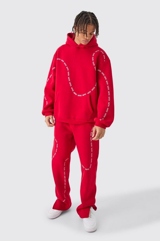 Oversize Trainingsanzug mit Man-Dash Print und geteiltem Saum