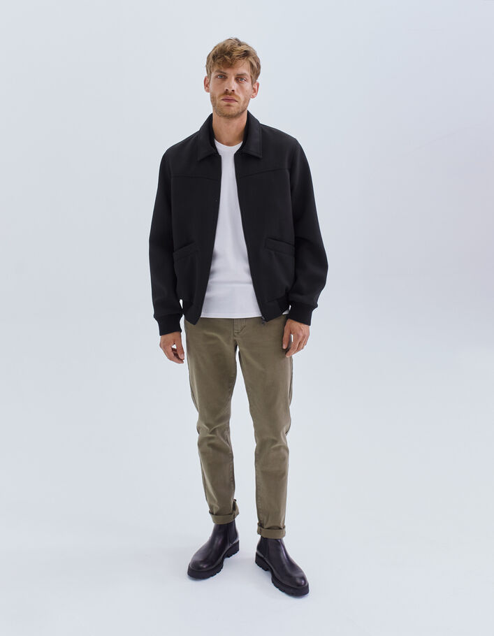 Blouson noir forme bomber à double col Homme