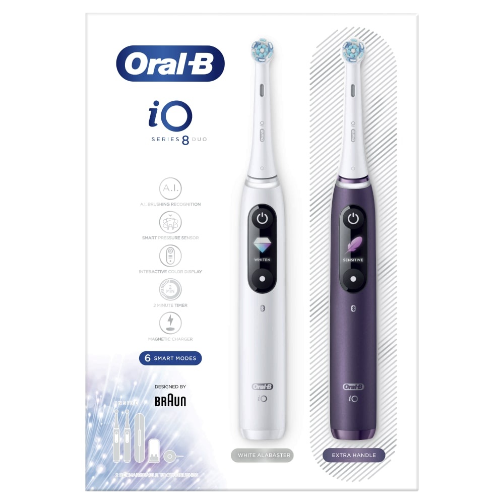 oral-b ORAL B iO BAD ELECT. iO 8 - Lot de 2 BAD Blanc & Violet BROSSES A DENTS ELECTRIQUES RECHARGEABLES