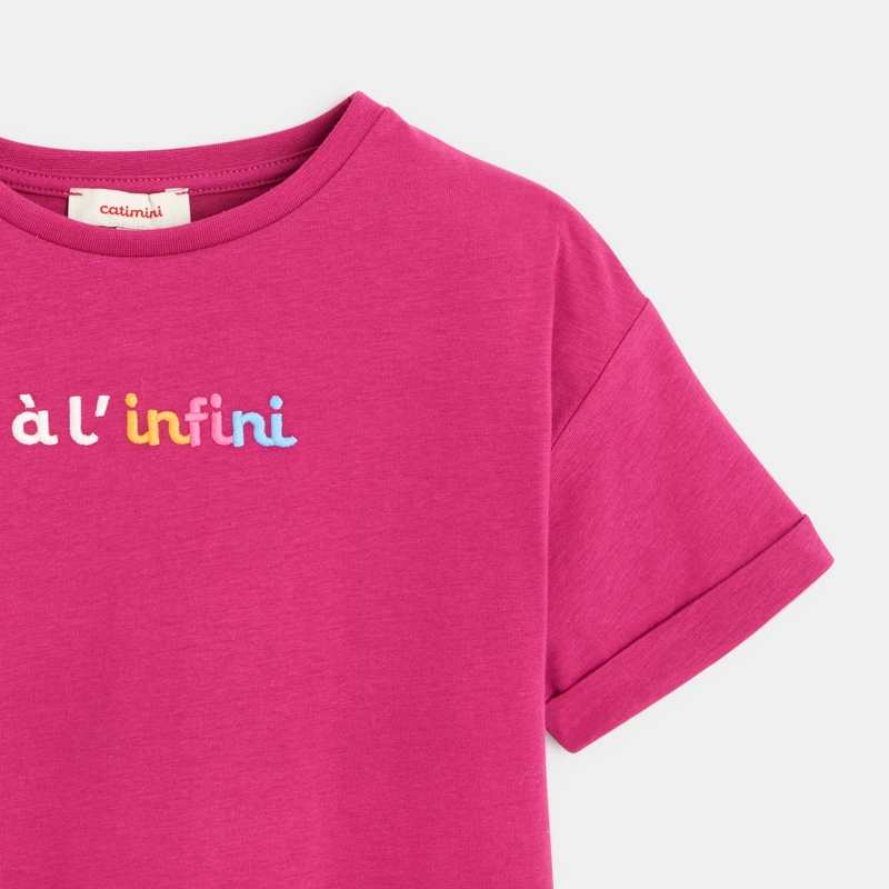 T-shirt fille coton recyclé brodé violet Catimini