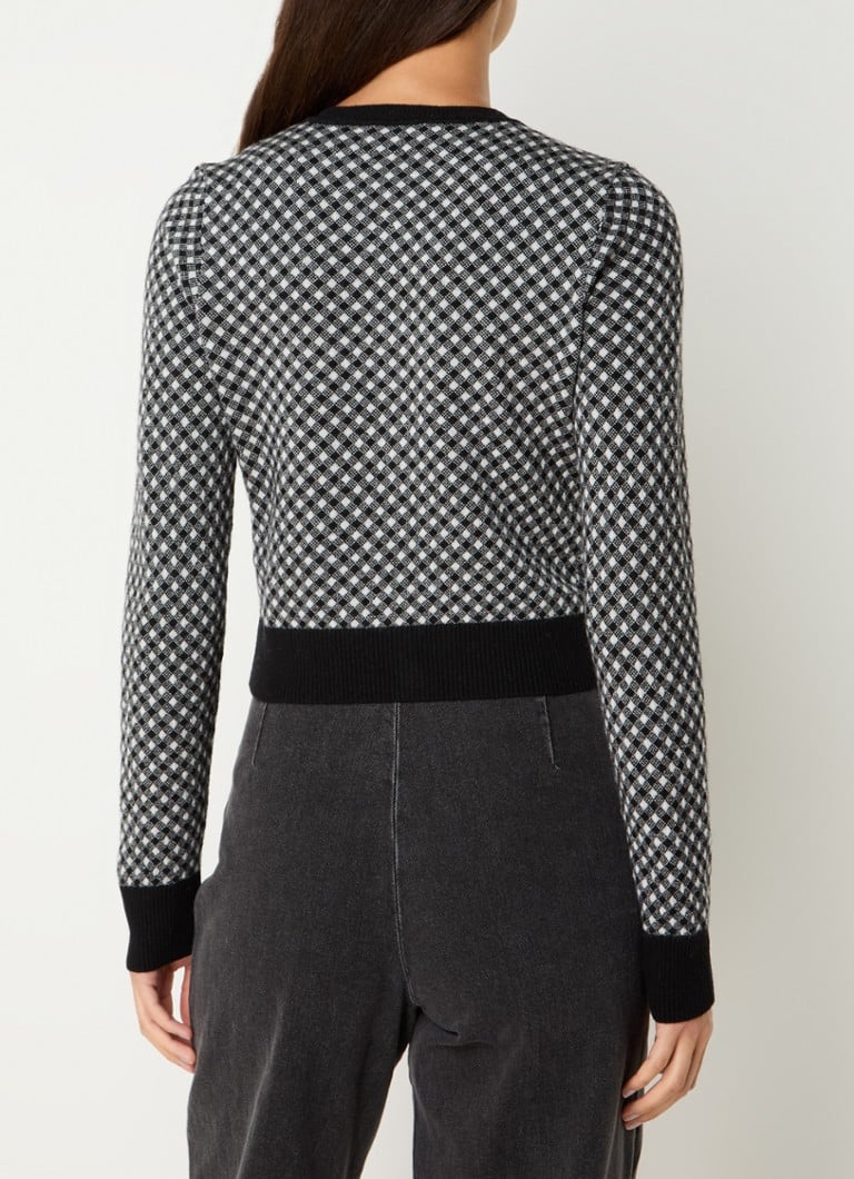Cardigan corto Sandro in pregiata maglia di misto lana con motivo a quadri.