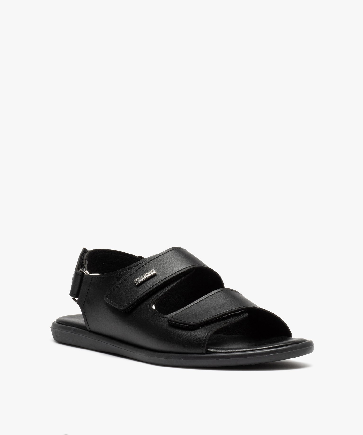 Sandales homme confort unies avec brides à scratch noir | GEMO