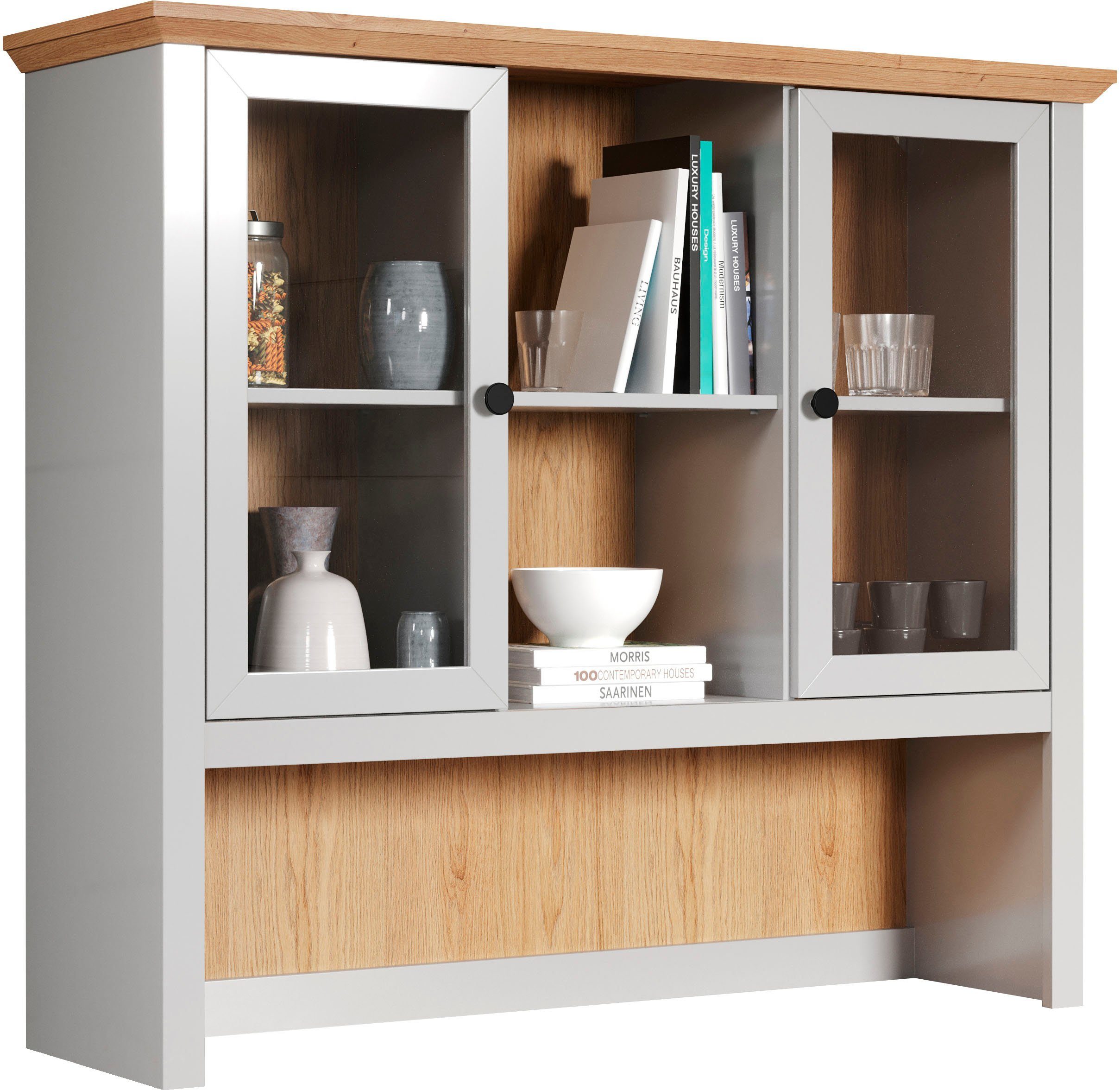 Home affaire Buffetaufsatz Herzwill, (1-St), Artisan Eiche NB und hellgrau, matt, im Landhaus-Look