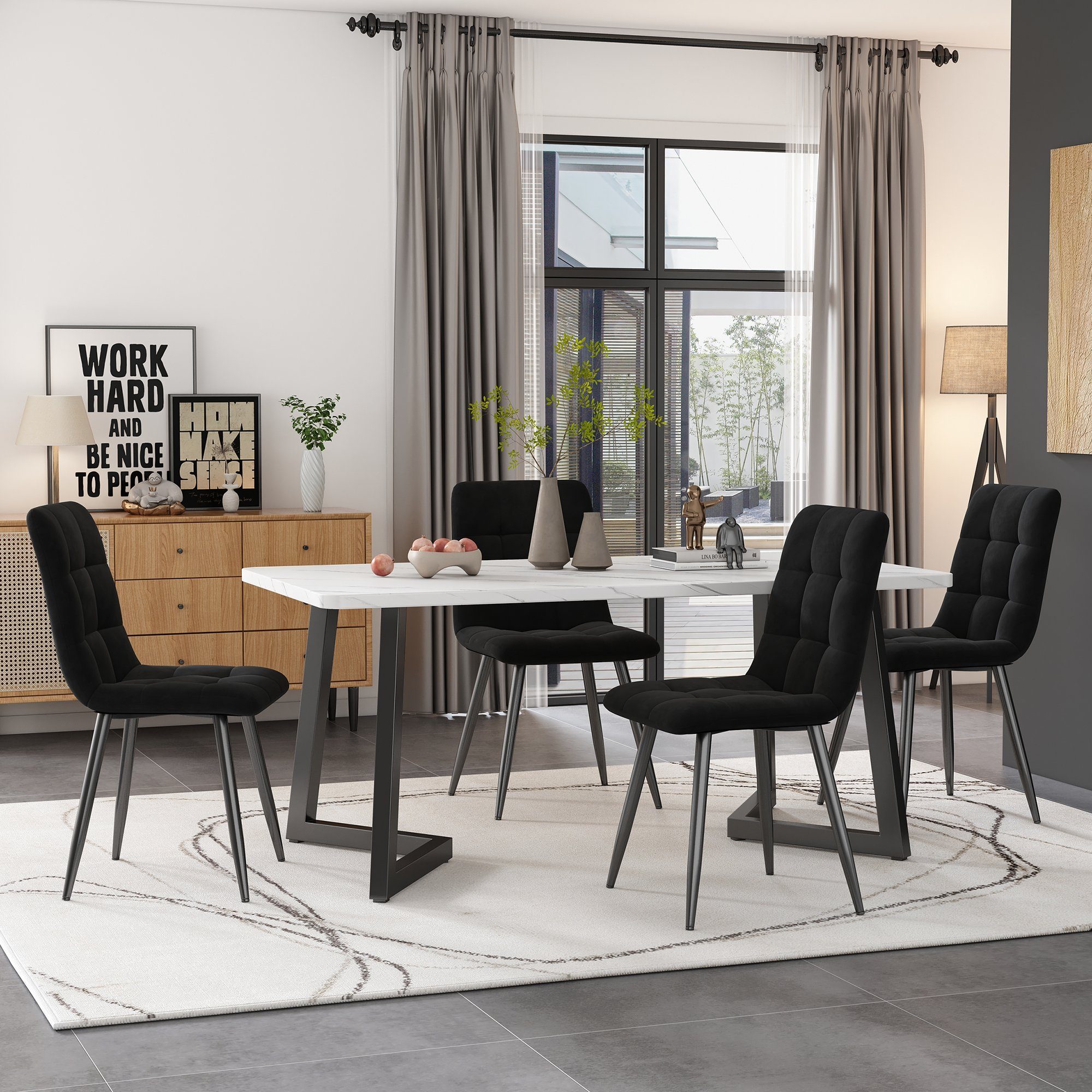 OKWISH Esstisch Rechteckiger Esstisch aus Moderner Marmor Küchentisch (Gestell aus Metall), mit Metallbeinen für Esszimmer Wohnzimmer