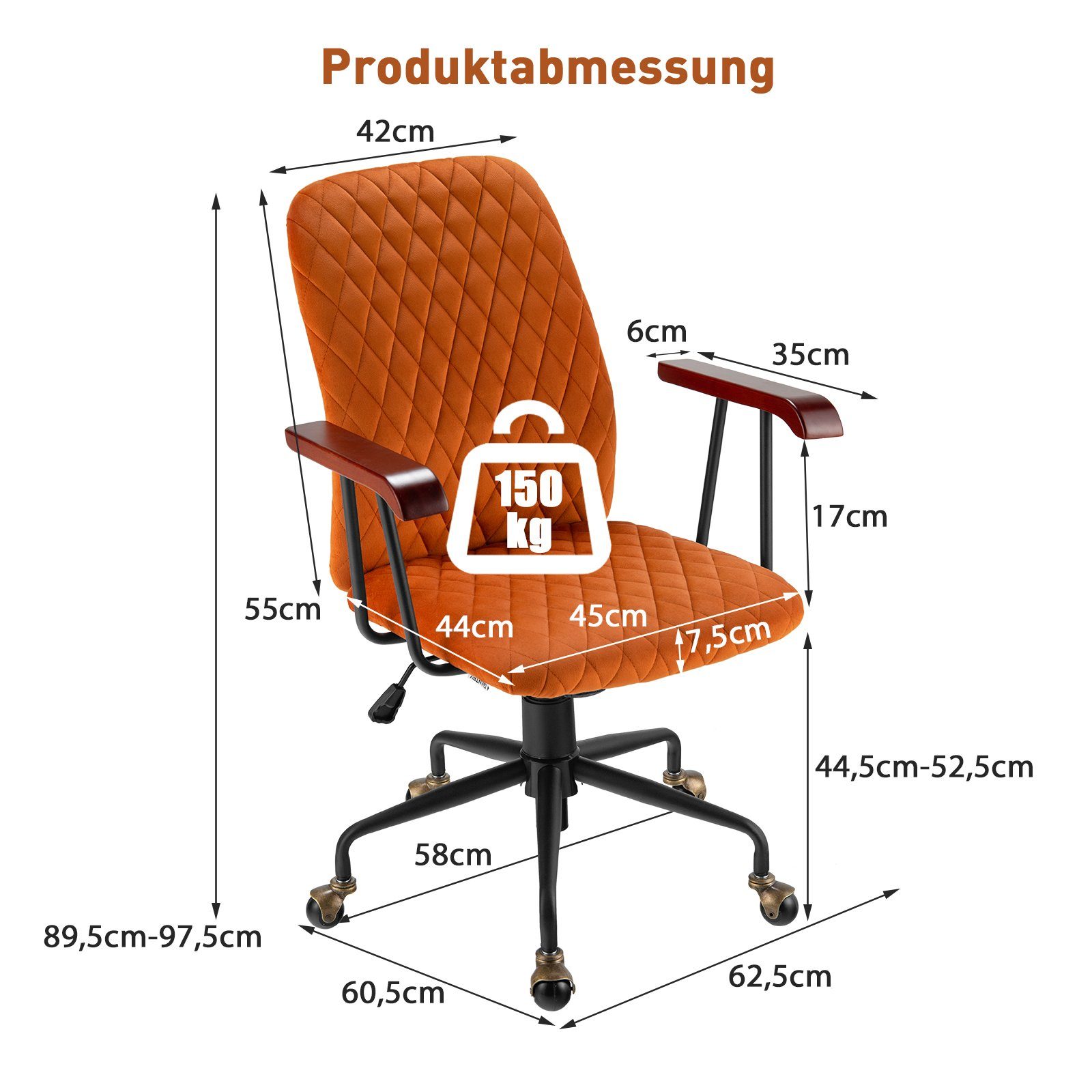 COSTWAY Drehstuhl, Bürostuhl bis 150 kg, 89,5 bis 97,5cm höheverstellbar