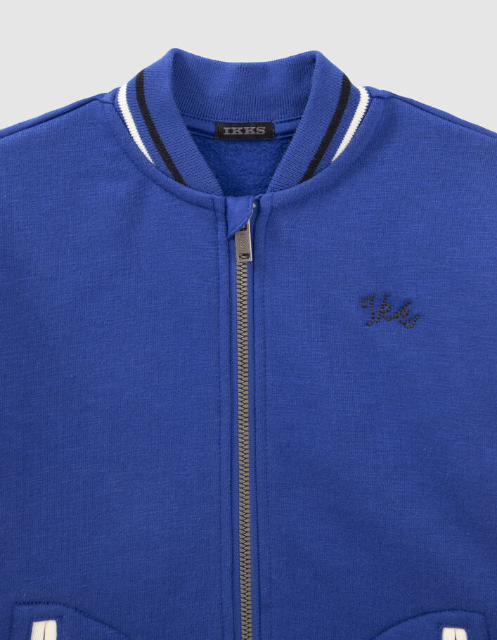 Cardigan-teddy bleu et écru maxi broderie dos garçon