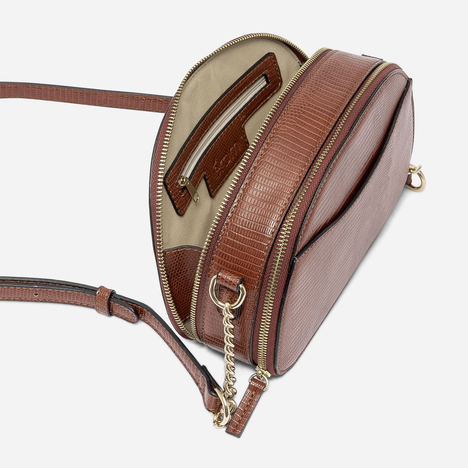 Sac bandoulière cognac effet python