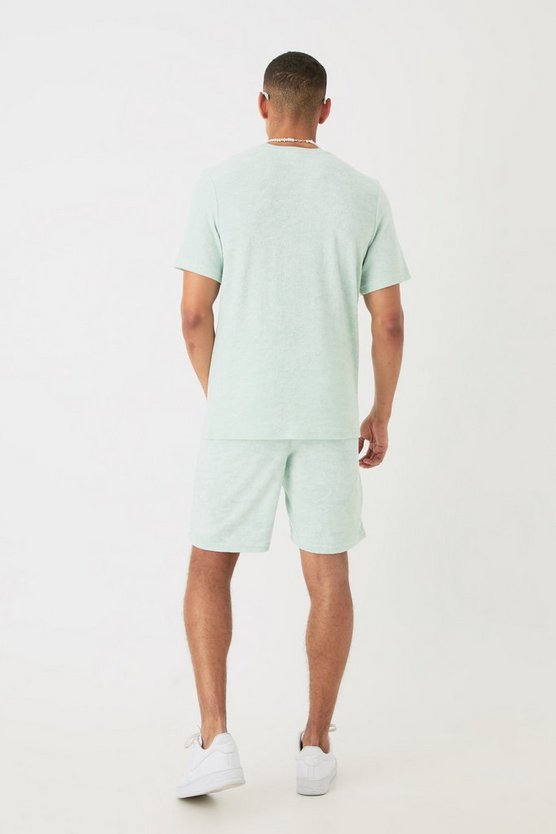 Frottee T-Shirt und Shorts mit Perlen-Stickerei