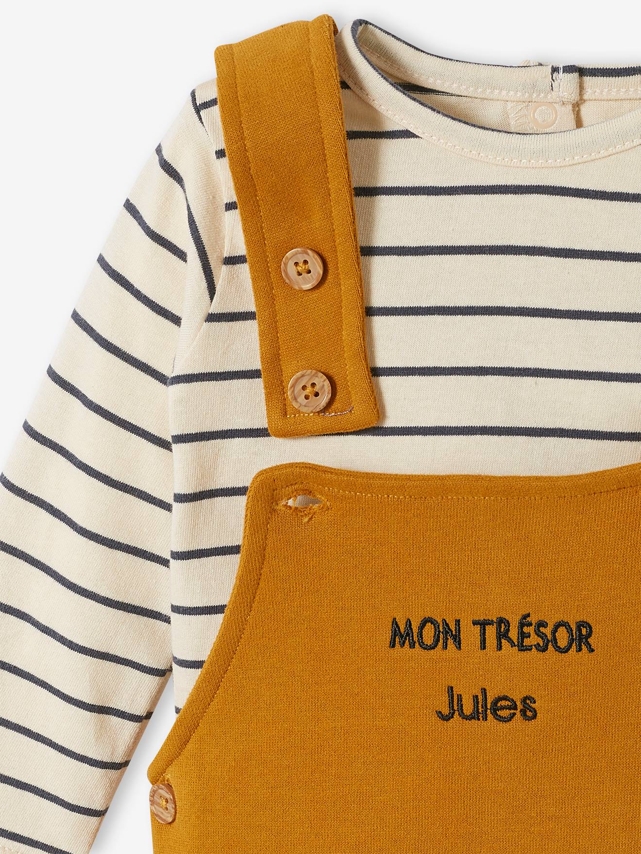Vertbaudet Baby Set MON TRÉSOR: Shirt & Latzhose, personalisierbar Oeko-Tex - graublau