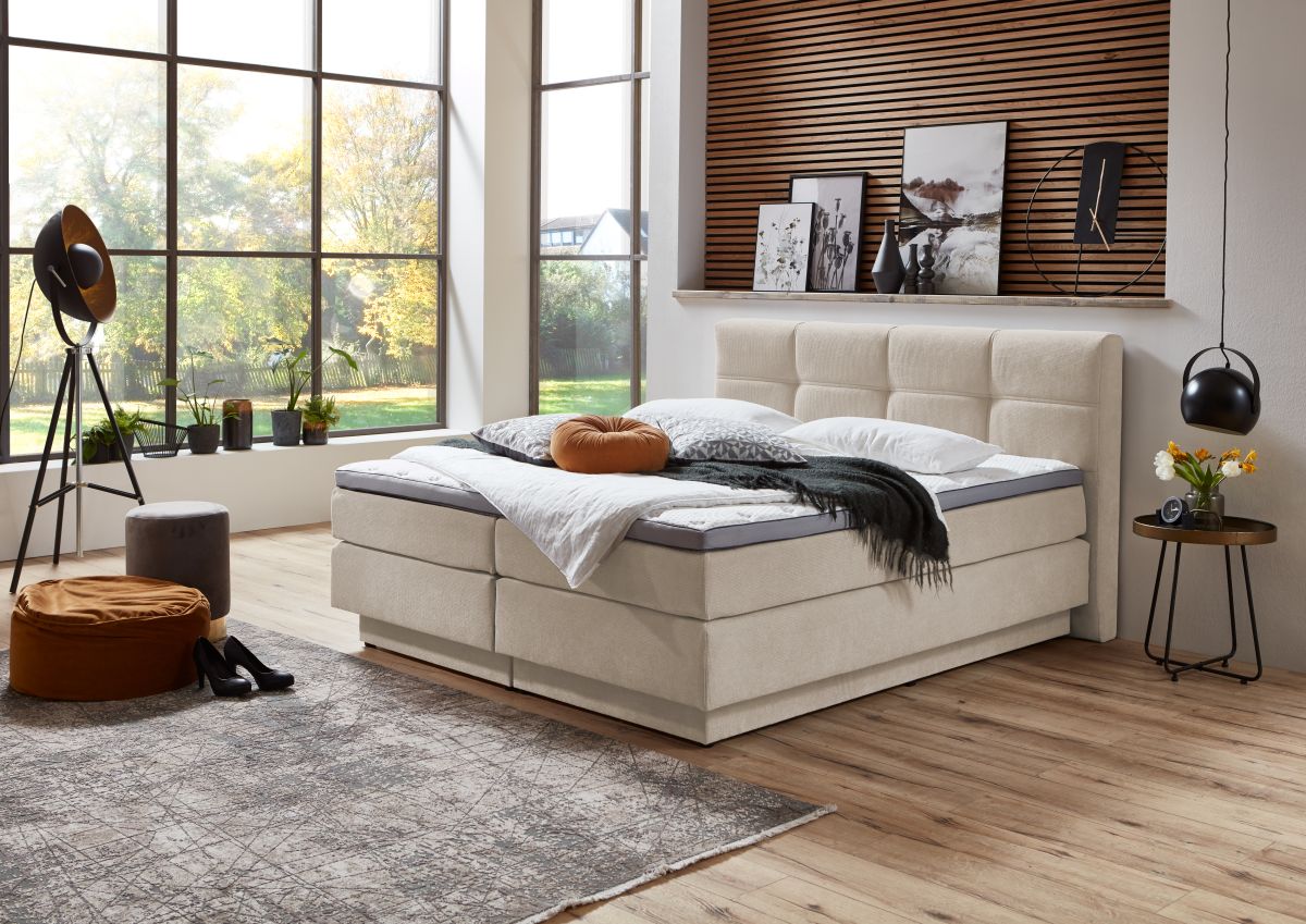 Sun Garden Boxspringbett Portage mit Bettkasten Creme 180 x 200 cm