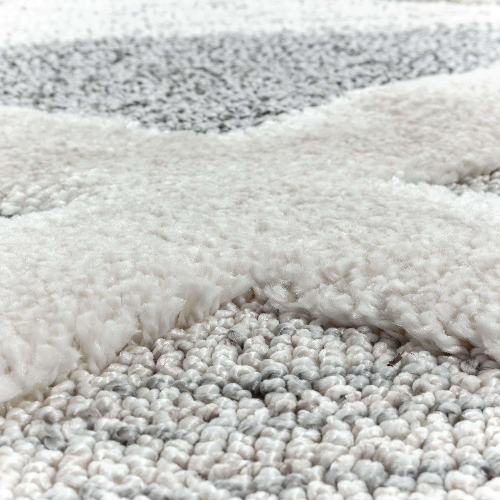 Designteppich Designerteppich Tokio hoch-tief Struktur Rauten weiß-grau, TaraCarpet, rechteckig, Höhe: 20 mm, moderner scandi boho Rauten weiß Wohnzimmer Schlafzimmer Flur 080x150