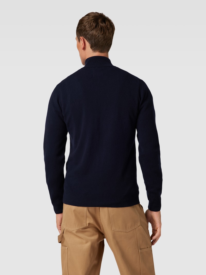 Strickjacke aus reiner Lammwolle mit Label-Stitching in marineblau
