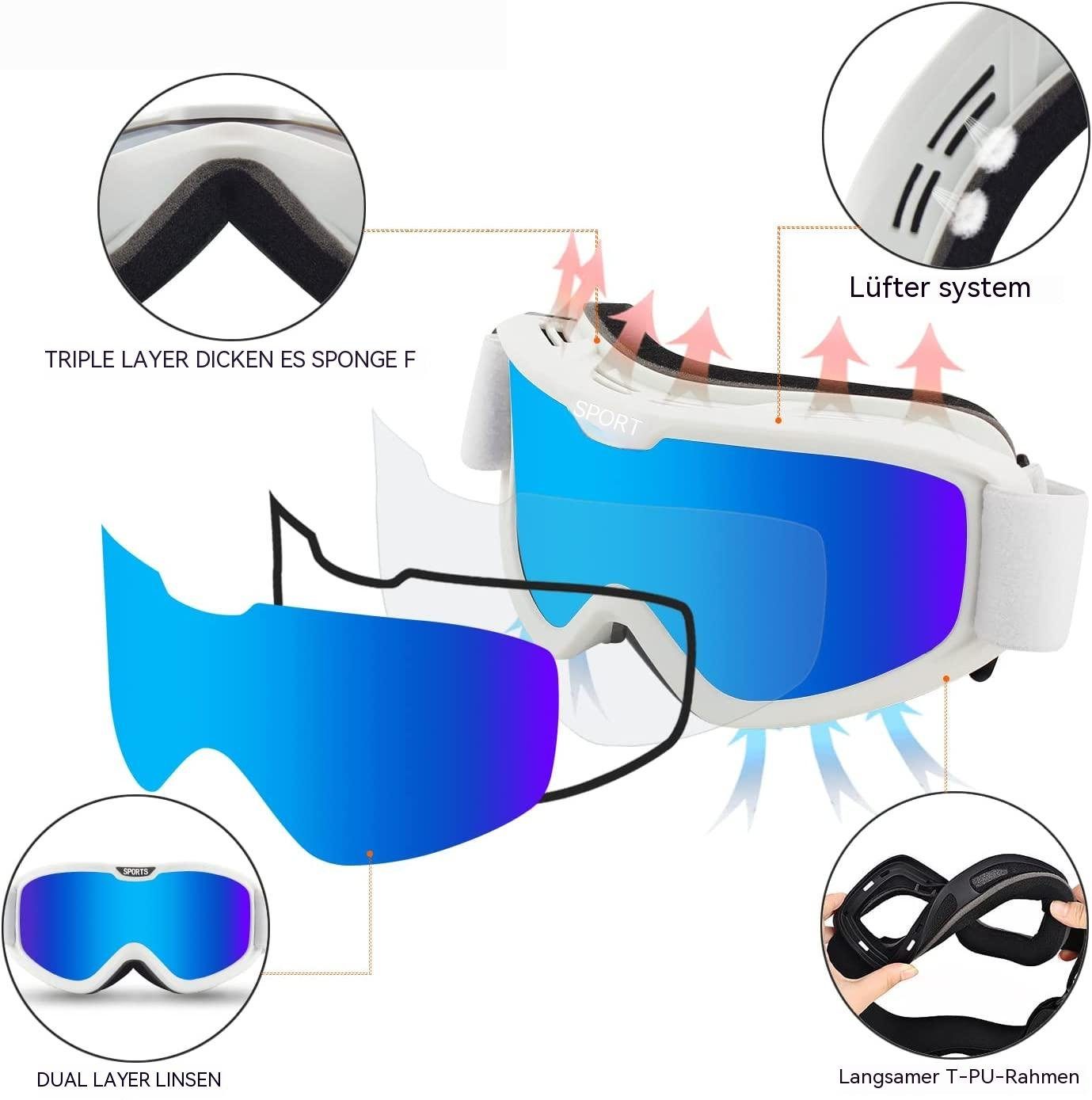 Einemgeld Skibrille Skibrille Herren Damen, UV-Schutz Anti Fog, für Skifahren, Skaten