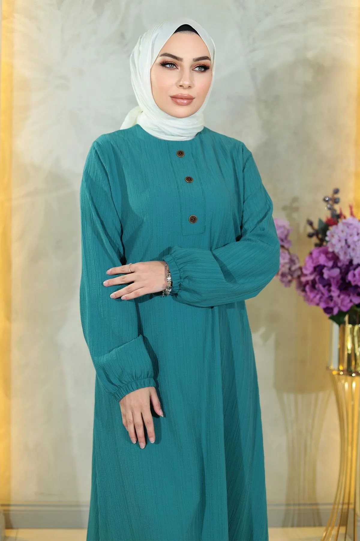 Modamihram  Geknöpftes Hijab-Set Türkis 10358