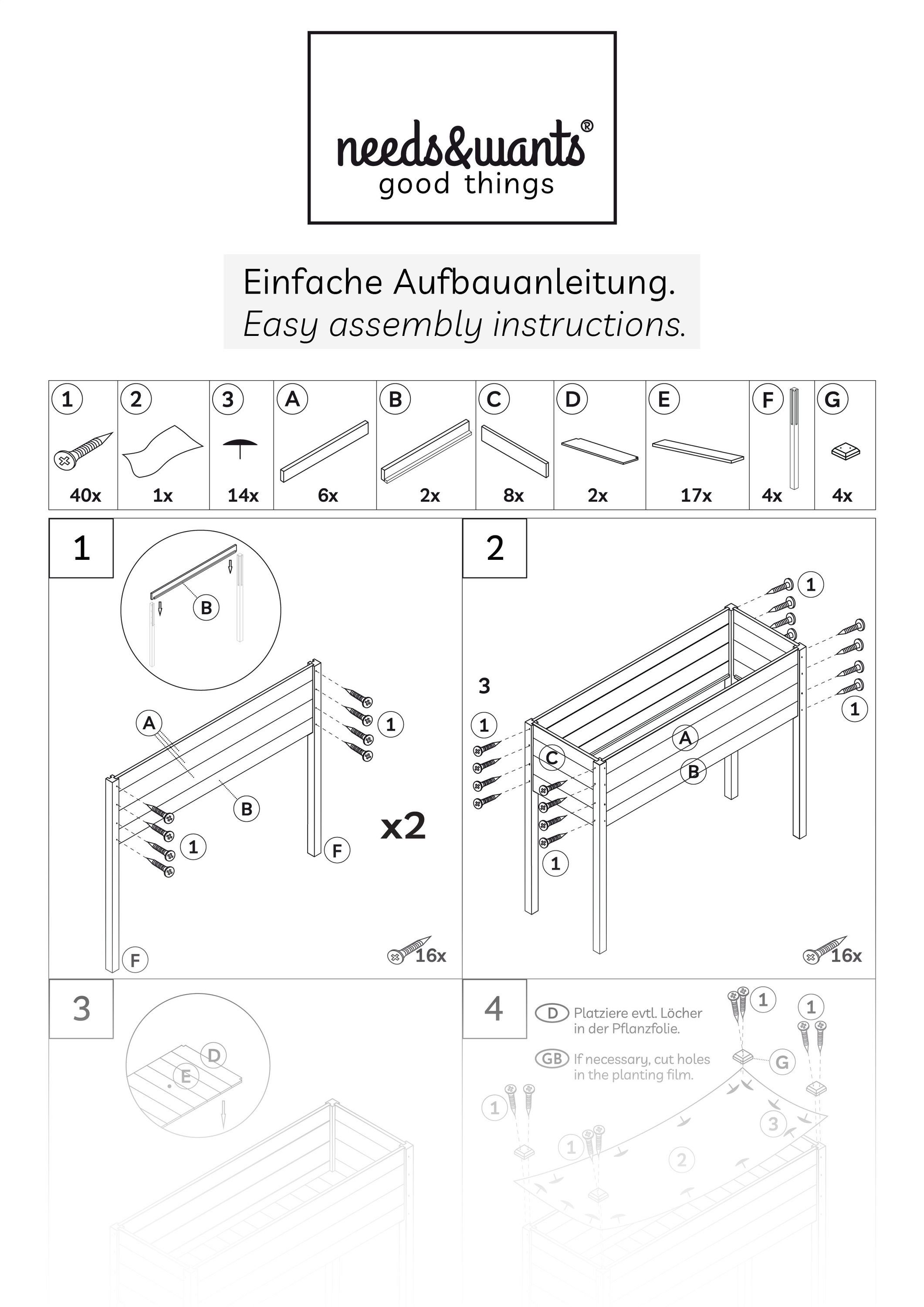 needs&wants® Hochbeet aus Holz für Garten Balkon Terrasse groß, Pflanzkasten Bausatz XL rechteckig schmal mit Vlies-Folie, Kräuterbeet Pflanzenkasten deko, 125 x 64 x 75 cm, dunkel-braun