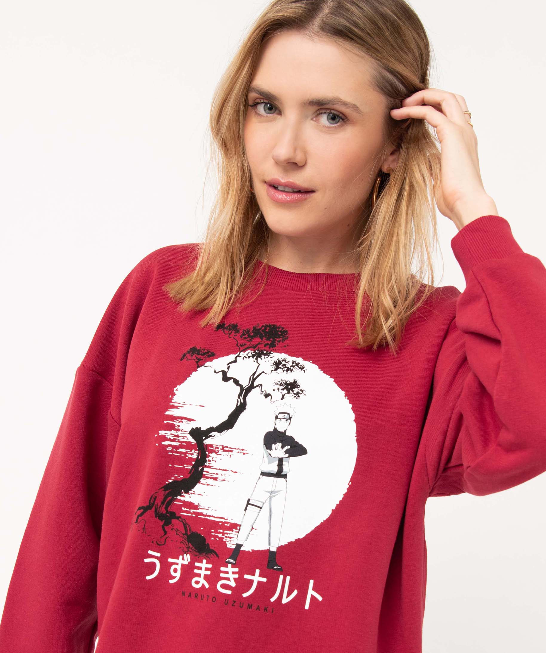 Sweat femme en molleton bouclette imprimé - Naruto Shippuden rouge | GEMO