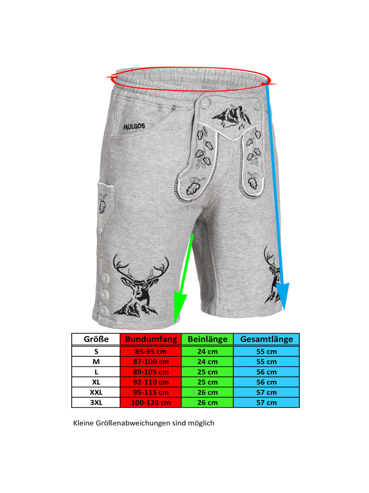 PAULGOS Jogginghose Design Trachten Lederhose Bermuda Shorts Kurz JOK4 in Hellgrau günstig kaufen