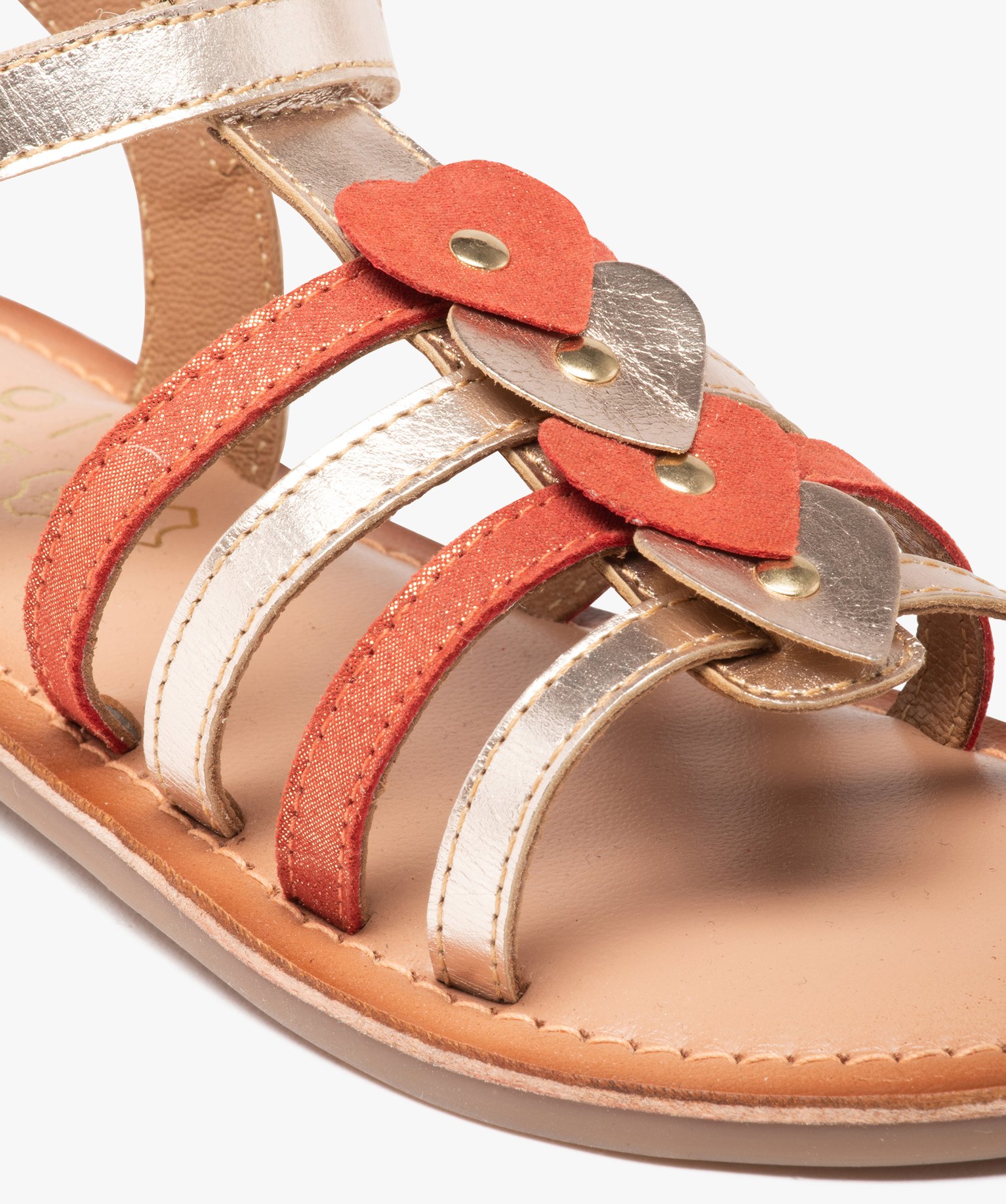 Sandales fille à brides multiples en cuir métallisé or | GEMO