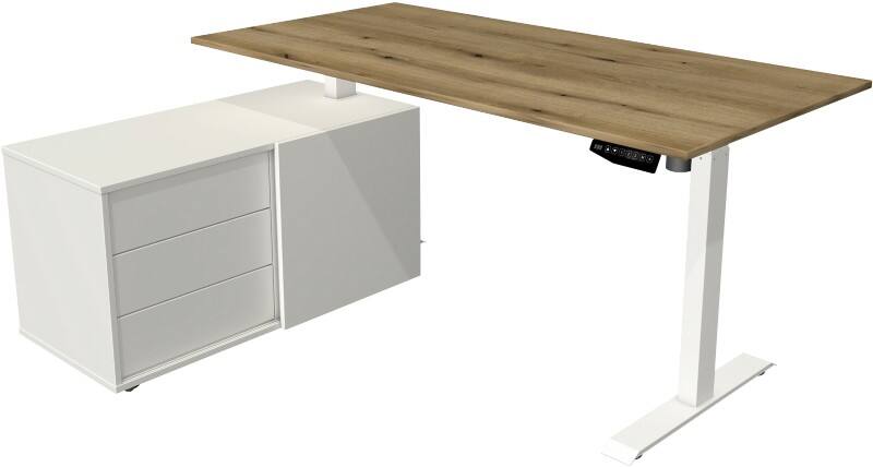 Kerkmann Move 1 L-Förmig Elektronisch Höhenverstellbarer Sitz-Stehschreibtisch Melamin, Stahl Eiche, Weiß 1650 x 1350 x 1230 mm
