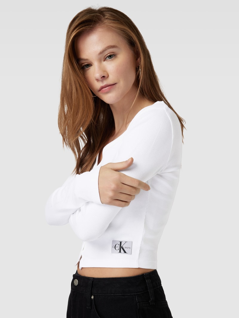 Cropped Cardigan mit Label-Patch in weiss