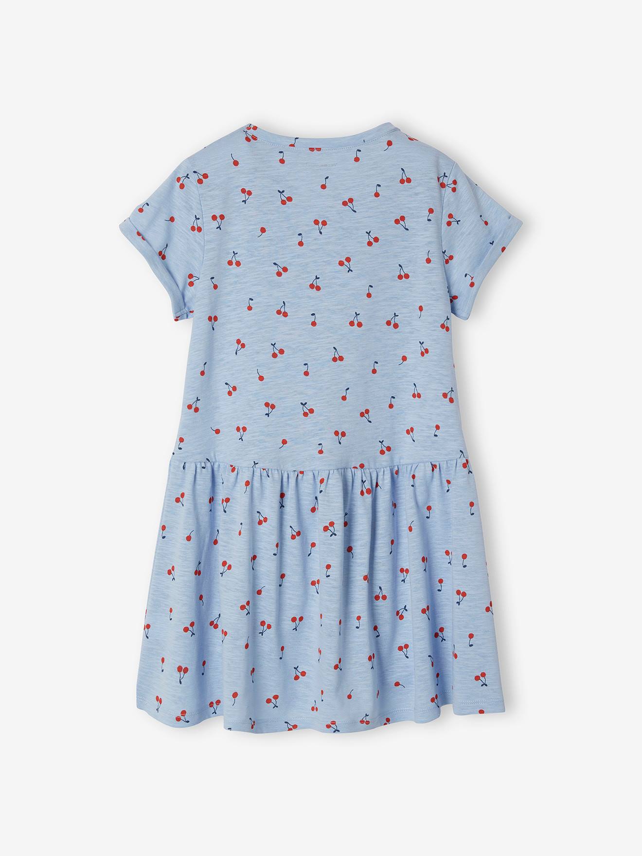 Robe Basics imprimée fille manches courtes bleu clair imprimé cerises
