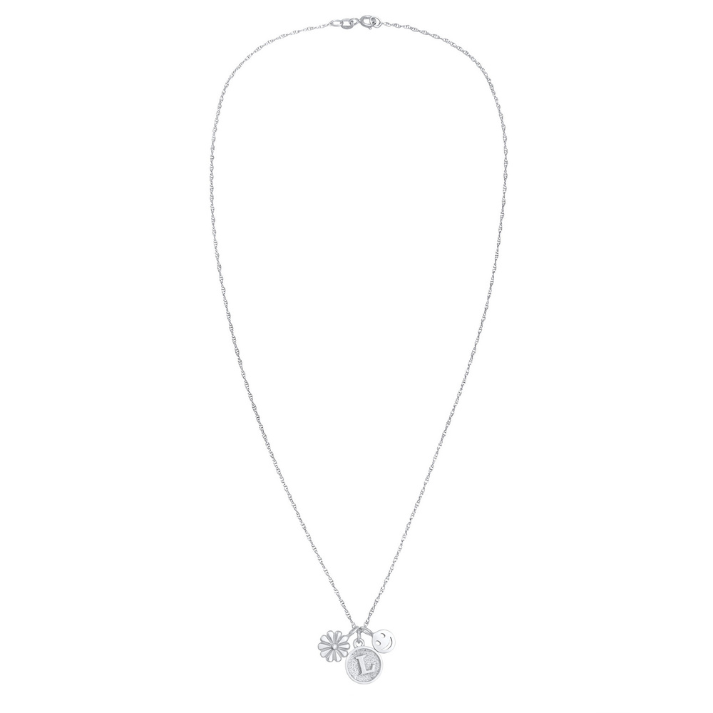 Elli Elli by Julie & Grace Collier Pendentif Disque de Fleurs Smiley Lettre L en Argen collier