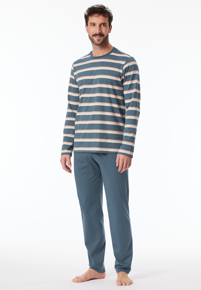 Schlafanzug lang Streifen jeansblau - Casual Nightwear