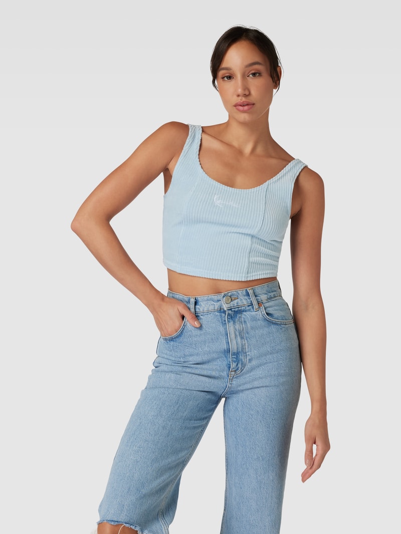Crop Top mit Logo-Stitching in hellblau