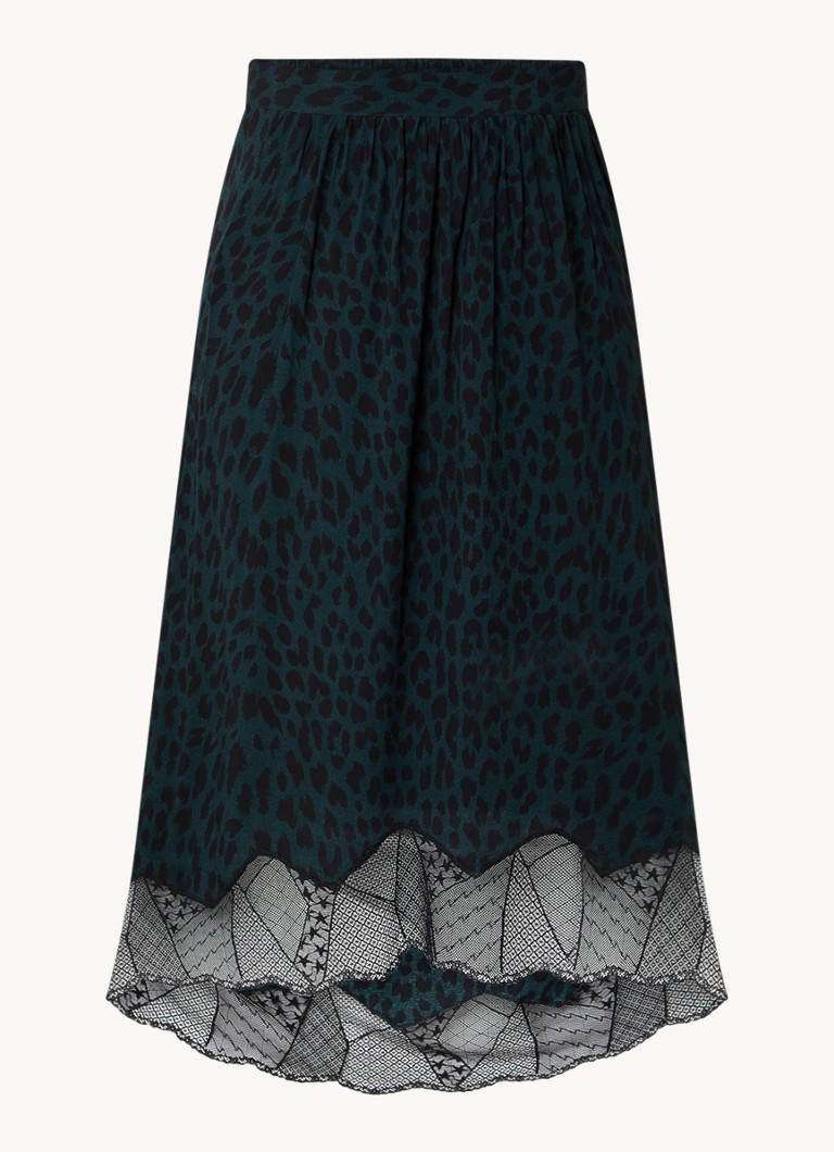 „Zadig&Voltaire“ Joslin midi sijonas su leopardo raštu ir nėrinių detalėmis