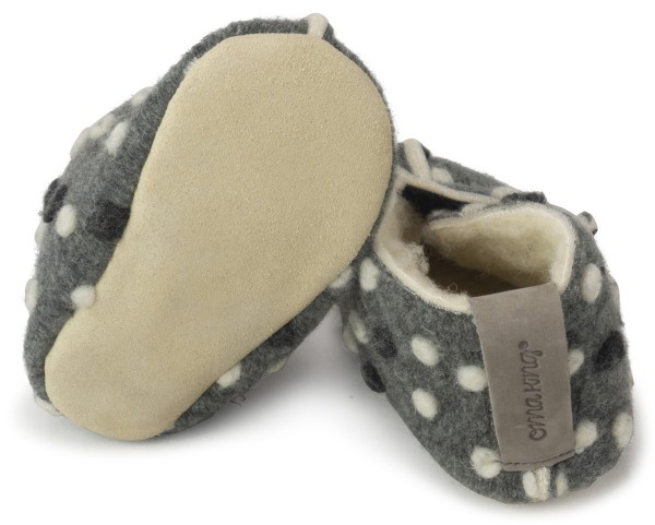 OmaKing ~ Kinder Hausschuh Wolle ~ Grey with Dots