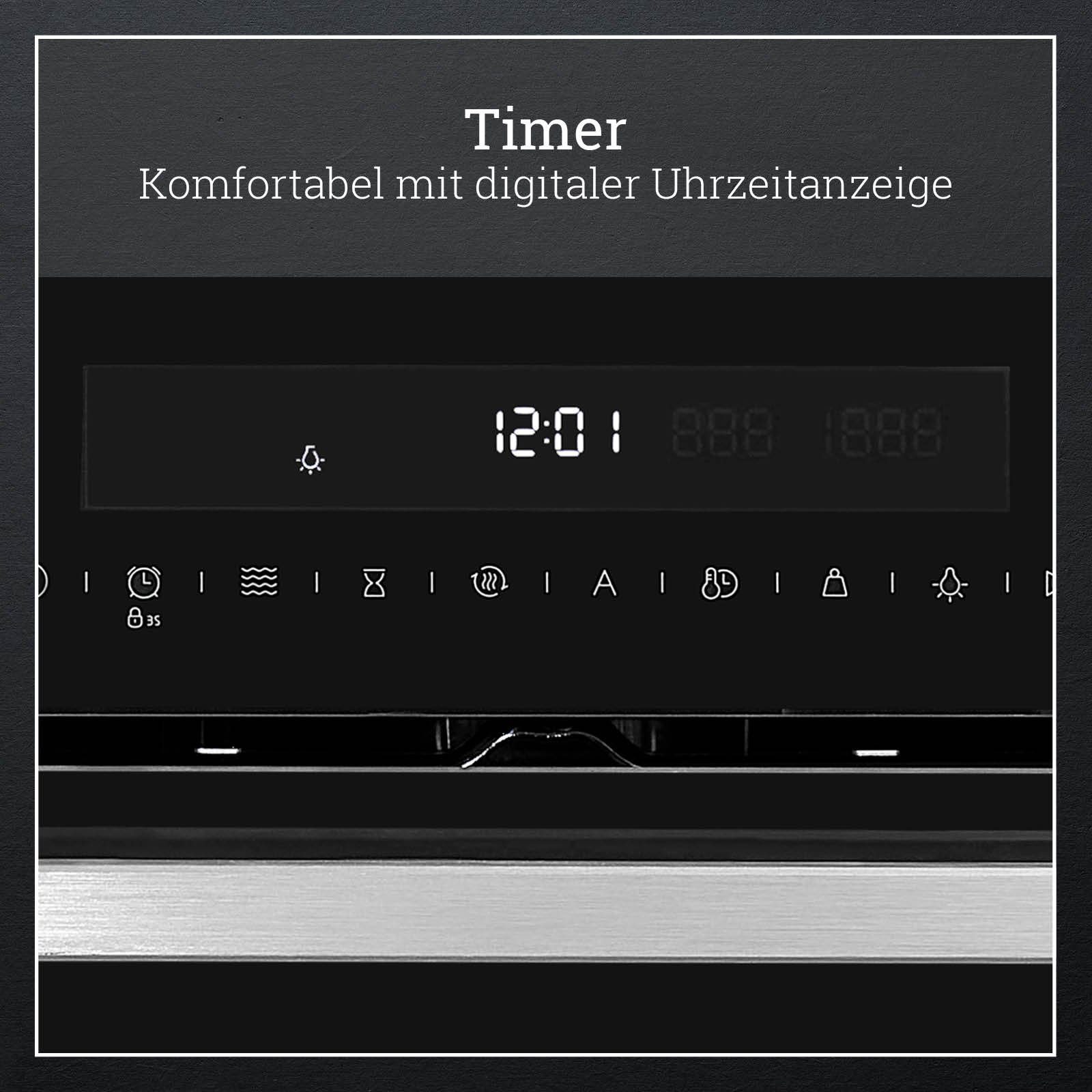 vonReiter Einbau-Mikrowelle VREBM 6072-3, Mikrowelle mit Backofenfunktionen, Grill, Heißluft, Unterhitze, Auftaufunktion, 72,00 l, Touch-Control