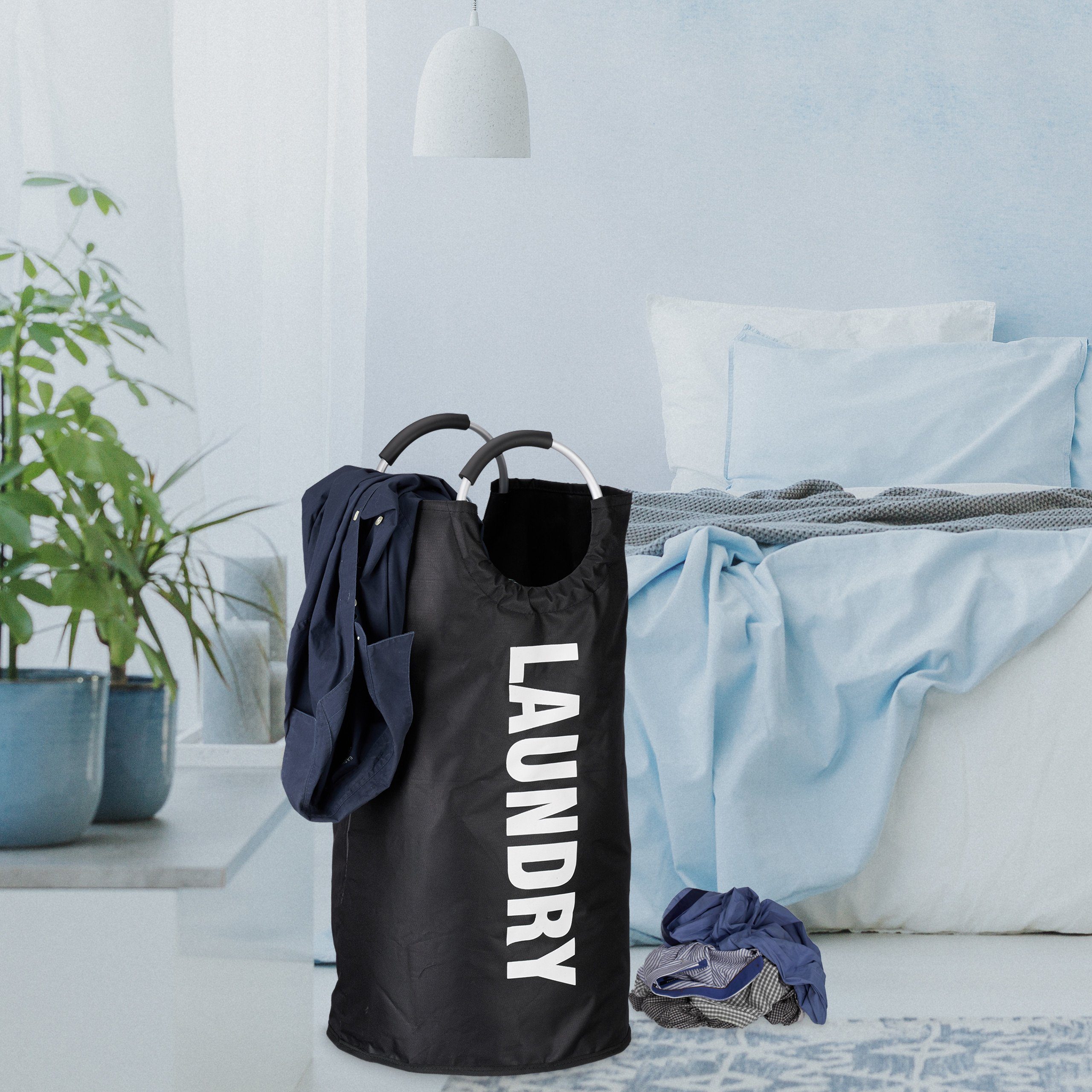 relaxdays Wäschekorb Faltbarer Wäschekorb mit Henkel, Schwarz