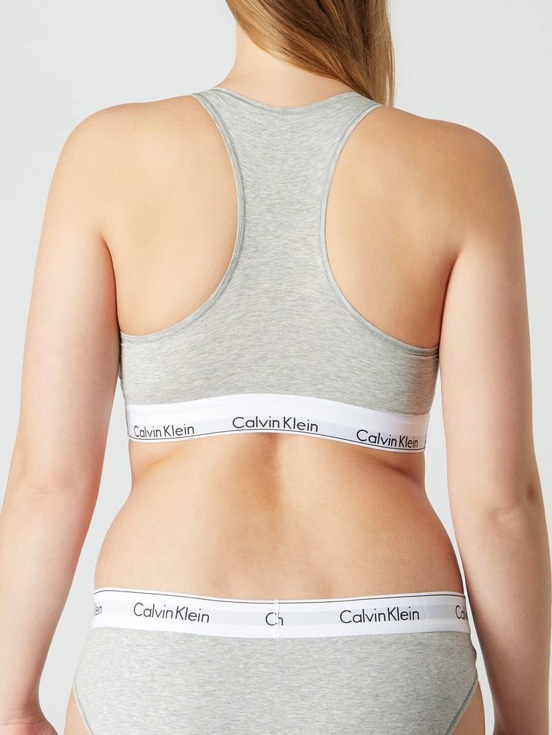Bralette mit elastischem Logo-Bund in mittelgrau meliert